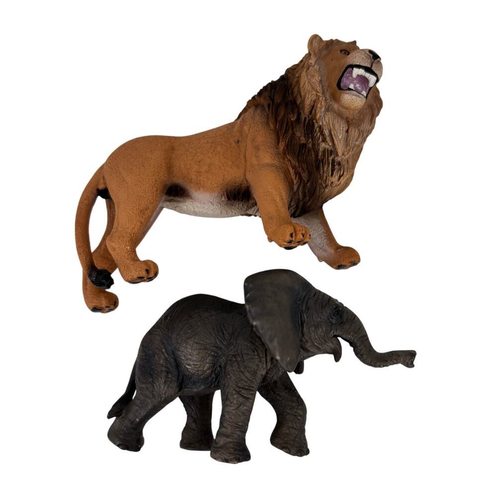 Schleich Lot of 2 Lion and Baby Elephant Animal Figures Safari Zoo Figurine Toys